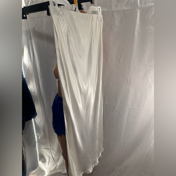 New Enza Costa Satin Bias Cut maxi Skirt in Cloud white split hem revolve - Picture 6 of 6